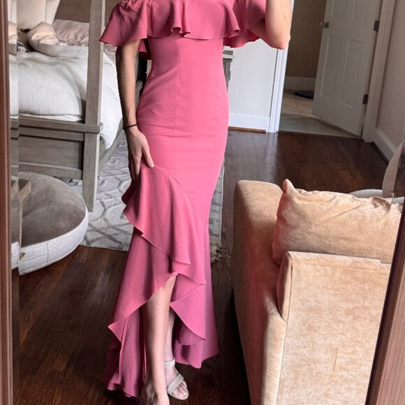 Likely Cabrera Gown in Mauvewood Ruffle Asymmetrical Off Shoulder Pink Size 0 - Picture 4 of 7
